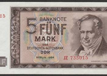 Niemcy NRD 5 marek 1964 - HUMBOLDT - seria JZ - STAN UNC -