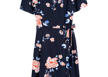 Sukienka H&M 44 XXL wiskoza wrap dress midi granatowa kwiaty retro