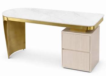 Biurko Matrix Premium – kaszmirowo złote biurko Glamour z kamiennym blatem