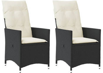 Rozkładane fotele ogrodowe 2 szt poduszki czarny rattan PE WM-365645