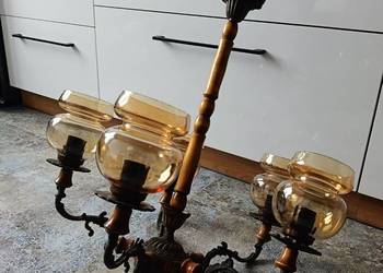 Żyrandol mosiężno -drewniany