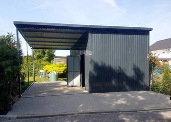 Blaszana montowana hala 3×6m + daszek 3×6 – grafit ciemny