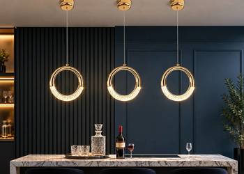 Żyrandol ROUND SINGLE Glamour Kryształowy Złoty LED Lampa Wisząca Nad Wyspę