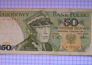 BANKNOT - 50 ZŁOTYCH 1988 ROK - ( SERIA : KE 4183092 )