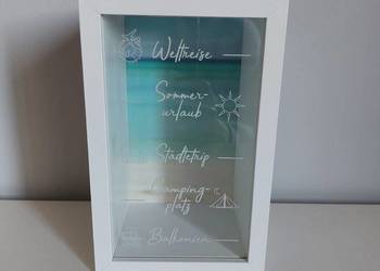 skarbonka na wakacje, biała, drewniana, prezent