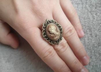 Regulowany pierścionek vintage retro piękny kobieta z kamea