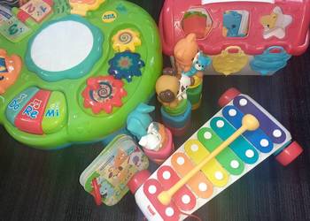 Zestaw cymbalki Fisher Price, domek, klocki clementoni