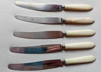 Zestaw 5 noży stołowych z ebonitowymi obsadkami. CCCP, lata 60-e/70-e.