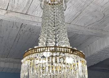 Francuski kryształowy Żyrandol nr. 33, mosiądz 3 świeczki Antyk Francuski kryształowy Żyrandol nr. 33, mosiądz 3 świeczki Antyk