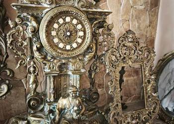 Zegar kominkowy mosiężny wraz z zestawem