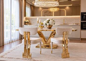 Krzesło Designerskie EMPIRE Beżowe Welurowe Złote Nogi Glamour/Nowoczesne