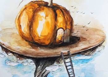 "TRZY ŚWIATY" akwarela, obraz na papierze A3, surrealizm