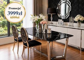Luksusowy Stół Glamour KENT – Srebrny, Czarny Blat, Styl Nowojorski