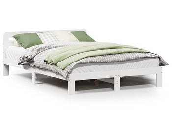 Rama łóżka bez materaca biała lite drewno sosnowe 135x190 cm WM-855574