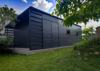 Garaż ocieplany z płyty warstwowej 8×5m + wiatka 1x5m – grafit
