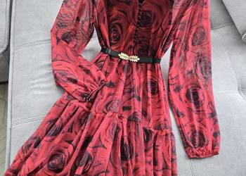 Sukienka z siatki print Róże