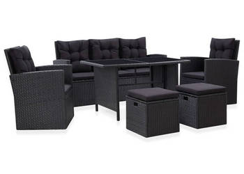 6-cz. zestaw wypoczynkowy do ogrodu poduszki czarny rattan PE WM-46094