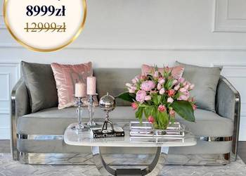 Sofa MADONNA Plisowana Szara Srebrna 3 os. Luksusowa Kanapa OUTLET