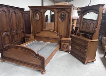 Dębowa sypialnia łóżko 160cm szafki komoda szafa lustro stelaż