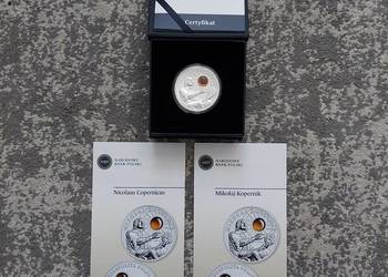 Moneta M. Kopernik z bursztynem+2xfoldery PL_ENG