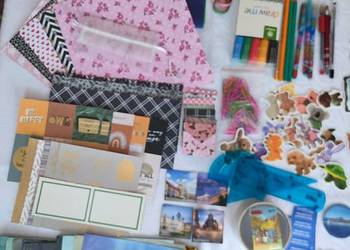 Zestaw ozdób do scrapbookingu postcrossingu – naklejki papiery pisaki taśmy