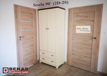 Nowa Szafa 90` (2D-2S) Dąb Ecru Wanilia Biały Śliczna Bekas