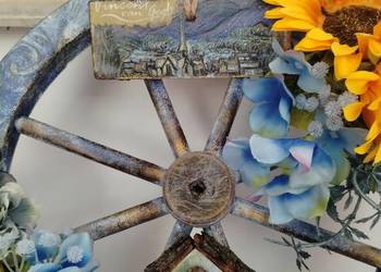 Wianek na drewnianym kole od wozu Van Gogh 35 cm