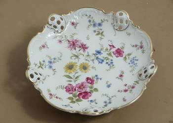 Patera na nóżkach Rosenthal Kronach Molière – ażur, złocenia, kwiaty 20 cm