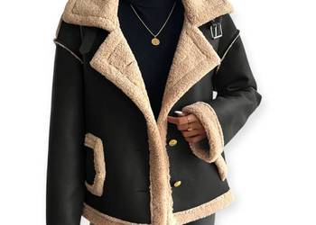 Kurtka eko-skóra ocieplana kożuszek rozmiar XL-biust 118 cm czarna