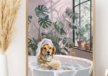 Plakat pies w kąpieli