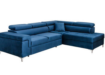 Narożnik Tapicerowany Niebieski z Funkcją Spania MARCO