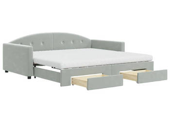 Sofa rozsuwana z szufladami jasnoszara aksamit 100x200 cm WM-3197380