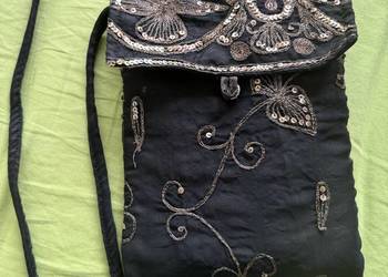 Czarna torebka indyjska, etno, boho, cekiny