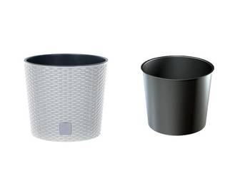 donica z wkładem rattan RATO Round 25xh22cm BIAŁA