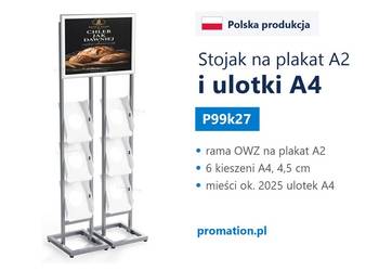 Szeroki stojak na katalogi A4, podwójny ekspozytor firmowy P99k27