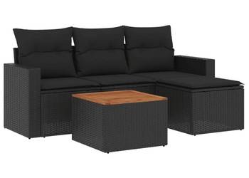 5-cz. zestaw wypoczynkowy do ogrodu, poduszki, czarny rattan （SKU:3224088）