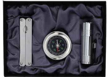 Kombinerki + Latarka + Kompas Zestaw Prezentowy 3w1 w Kolorze Srebrnym
