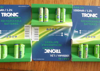 Trzy nieużywane zestawy po 4 akumulatorki 1,2V AAA/1000mAh TRONIC TRONIC