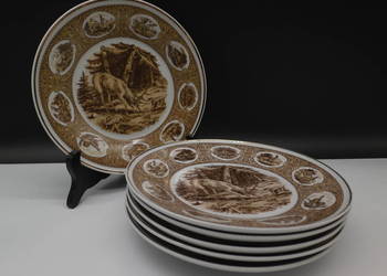 Talerzyki deserowe 6szt. z motywem myśliwskim VEB WALLENDORF