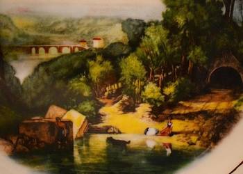 Dzieci przekraczające potok - talerz ozdobny ,sygnowany,średnica 27cm