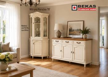 PROMO Stylizowana Biała Witrynka Komoda Narożna Ludwik Dąb Producent BEKAS