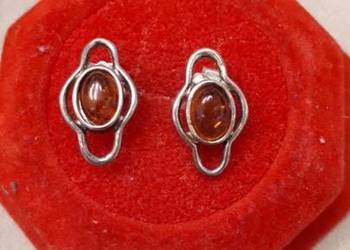 kolczyki srebrne z bursztynami