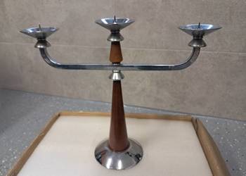Używany trójramienny świecznik art-deco stan db+ wys 27 cm, szer 32 cm
