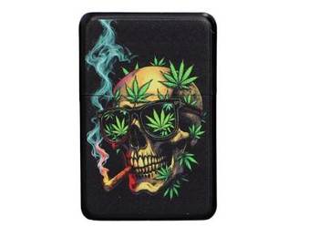 Zapalniczka Benzynowa Kolorowa Czaszka z Dymem – styl Reggae i Cannabis