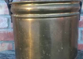 Garnek metalowy antyczny z uchwytem Doniczka Osłonka kolor mosiadz (746)