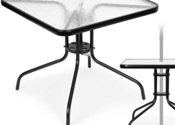 Stolik ogrodowy 80x80 cm na taras ogród balkon szkło hartowane otwór na pa…