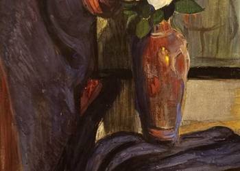 Stary obraz "Białe róże w wazonie"