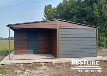Garaż blaszany DREWNOPODOBNY orzech + grafit Producent