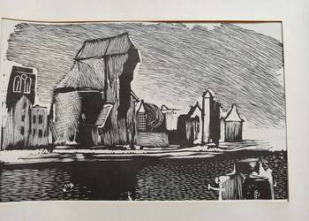 Zdzisław Król Gdańsk Motława grafika linoryt