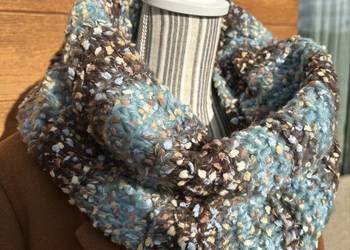 Szalik damski brązowo błękitny z wełną z merynosa i alpaki, handmade, Szalik damski brązowo błękitny z wełną z merynosa i alpaki, handmade,